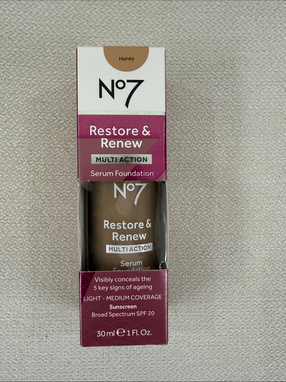 No7 Restore & Renew Multiaction Serum Foundation – Honey (Light-Medium)